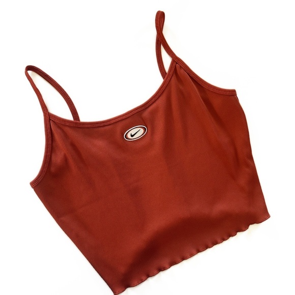 Nike Women’s Large Firewood Orange Rib Crop Tank Top Shirt - Picture 2 of 7